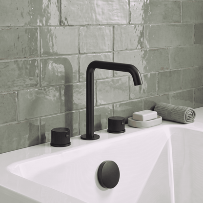 [BTK433P] Ashenhurst Contemporary 3 Tap Hole Deck Mounted Bath Mixer Tap with Fluted Handles - Choice of Spout and Colour - Lifestyle 1
