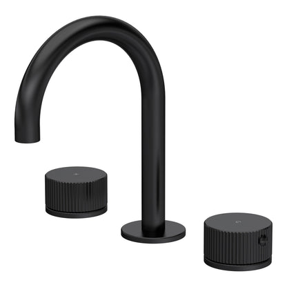 [BTK437C] Ashenhurst Contemporary 3 Tap Hole Basin Mixer Tap with Fluted Handles and Waste - Choice of Spout and Colour - Cutout