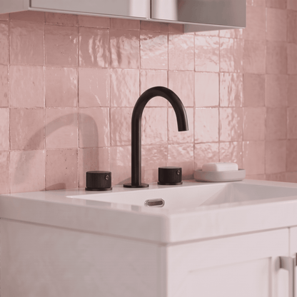 [BTK437C] Ashenhurst Contemporary 3 Tap Hole Basin Mixer Tap with Fluted Handles and Waste - Choice of Spout and Colour - Lifestyle 1