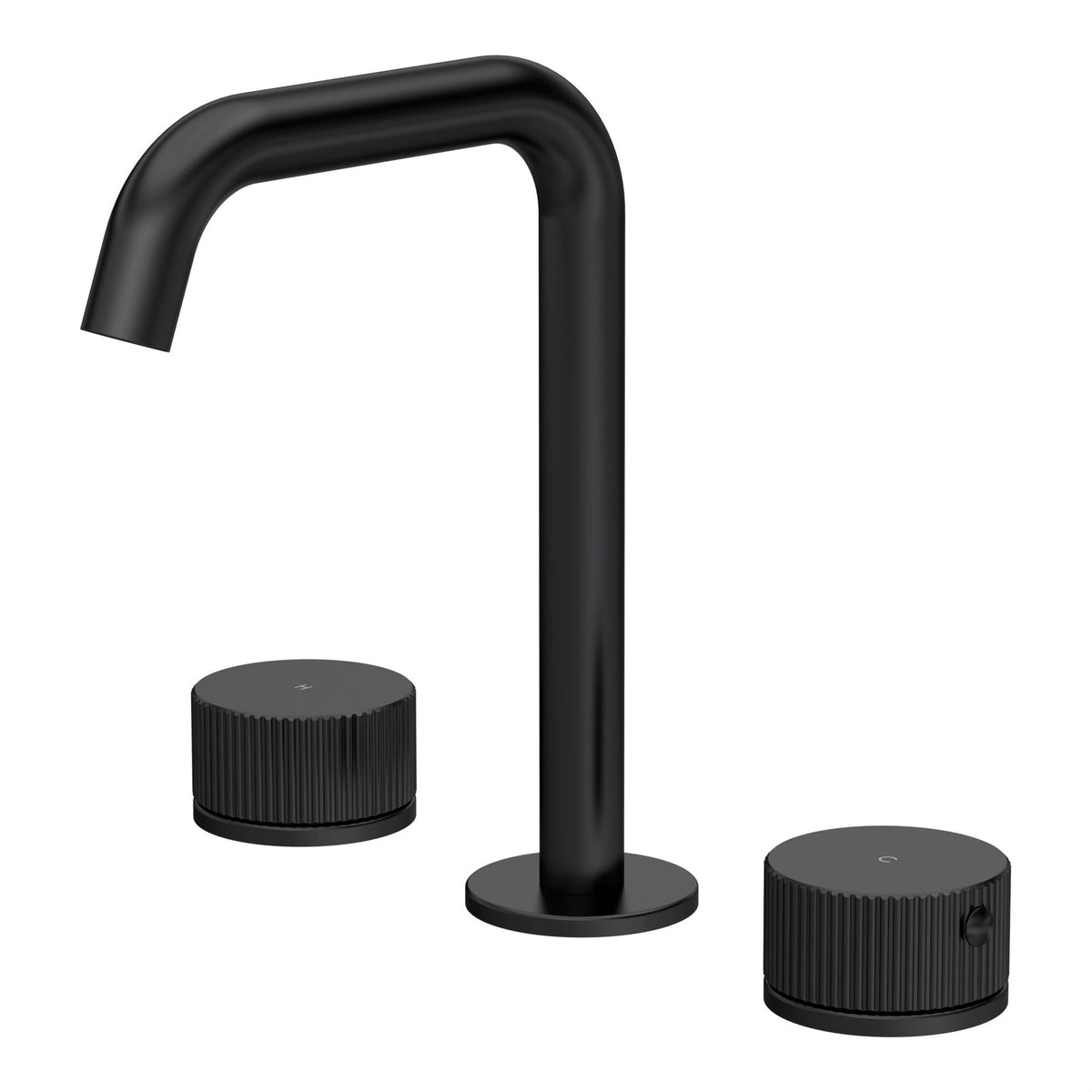 [BTK437P] Ashenhurst Contemporary 3 Tap Hole Basin Mixer Tap with Fluted Handles and Waste - Choice of Spout and Colour - Cutout