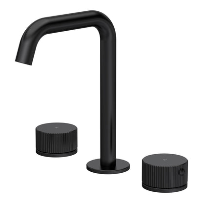 [BTK437P] Ashenhurst Contemporary 3 Tap Hole Basin Mixer Tap with Fluted Handles and Waste - Choice of Spout and Colour - Cutout