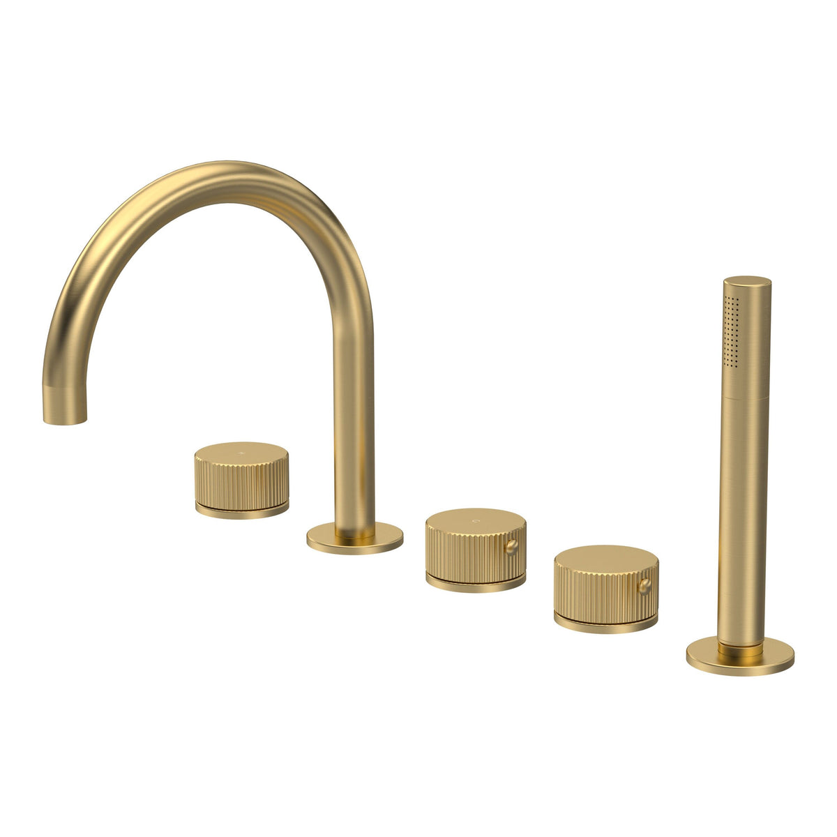 [BTK814C] Ashenhurst Contemporary 5 Tap Hole Deck Mounted Bath Shower Mixer Tap with Fluted Handles and Shower Kit - Choice of Spout and Colour - Cutout