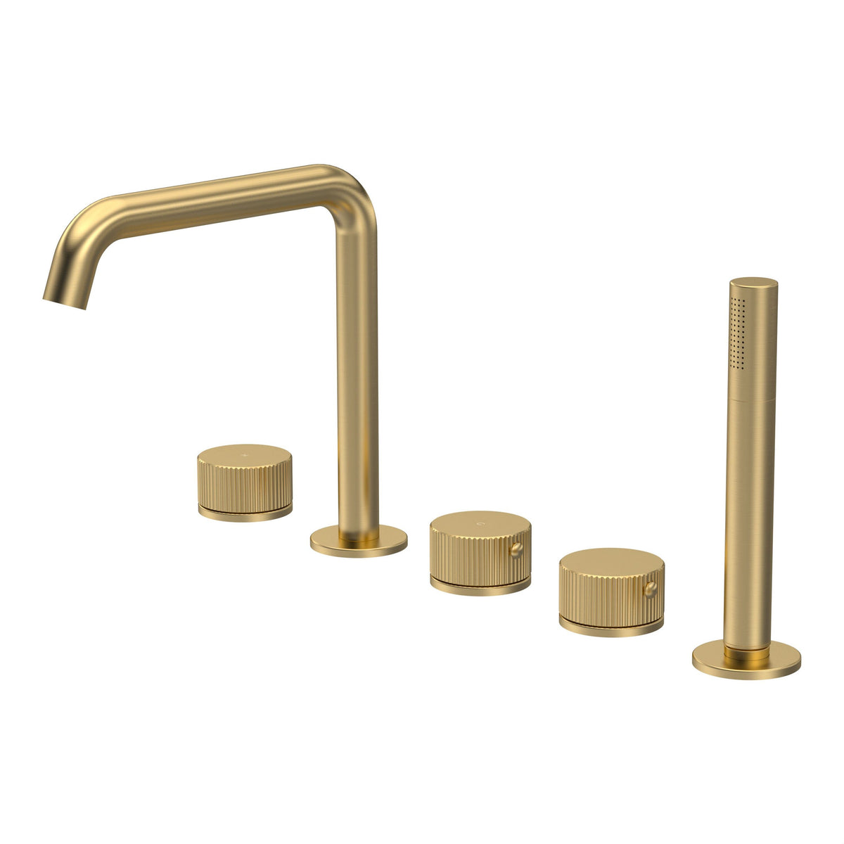 [BTK814P] Ashenhurst Contemporary 5 Tap Hole Deck Mounted Bath Shower Mixer Tap with Fluted Handles and Shower Kit - Choice of Spout and Colour - Cutout