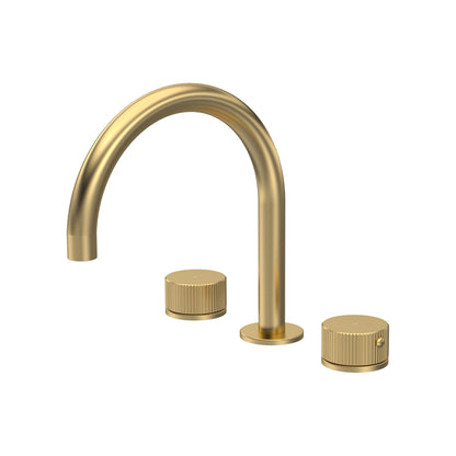 [BTK833C] Ashenhurst Contemporary 3 Tap Hole Deck Mounted Bath Mixer Tap with Fluted Handles - Choice of Spout and Colour - Cutout