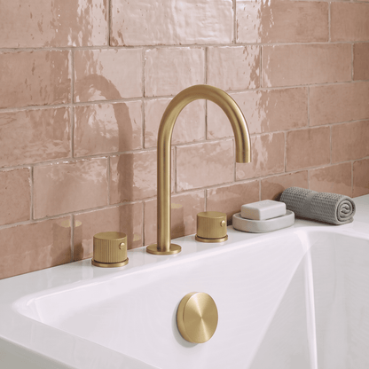 [BTK833C] Ashenhurst Contemporary 3 Tap Hole Deck Mounted Bath Mixer Tap with Fluted Handles - Choice of Spout and Colour - Lifestyle 1