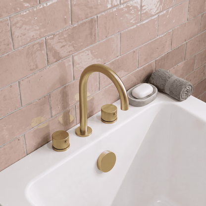 [BTK833C] Ashenhurst Contemporary 3 Tap Hole Deck Mounted Bath Mixer Tap with Fluted Handles - Choice of Spout and Colour - Lifestyle 2