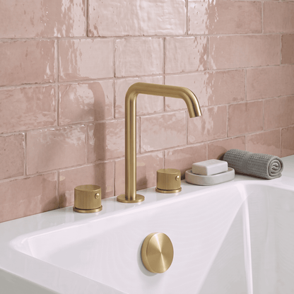 [BTK833P] Ashenhurst Contemporary 3 Tap Hole Deck Mounted Bath Mixer Tap with Fluted Handles - Choice of Spout and Colour - Lifestyle 1