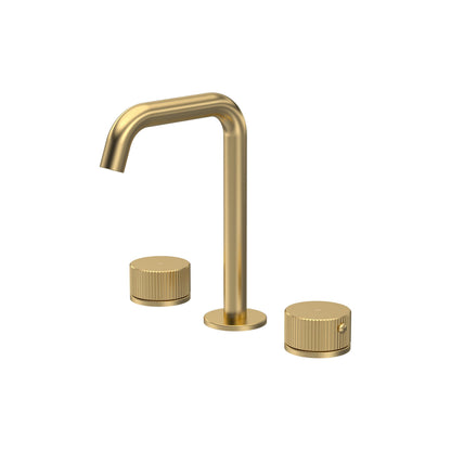 [BTK837P] Ashenhurst Contemporary 3 Tap Hole Basin Mixer Tap with Fluted Handles and Waste - Choice of Spout and Colour - Cutout