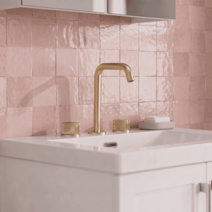 [BTK837P] Ashenhurst Contemporary 3 Tap Hole Basin Mixer Tap with Fluted Handles and Waste - Choice of Spout and Colour - Lifestyle 1