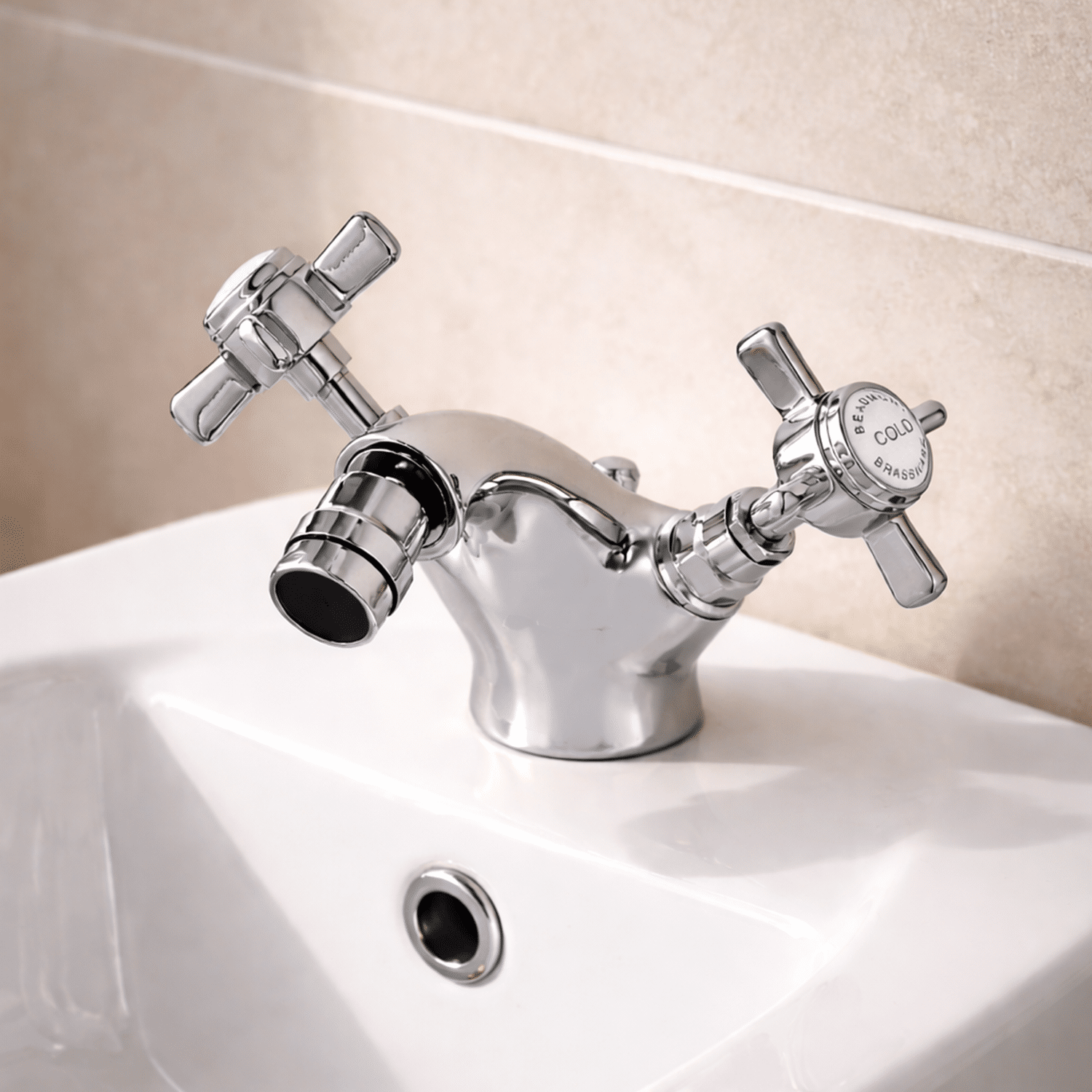 [BTKI306X] Balterley Hanchurch Traditional Bidet Tap with Crosshead Handles - Chrome or Brushed Brass - Silo