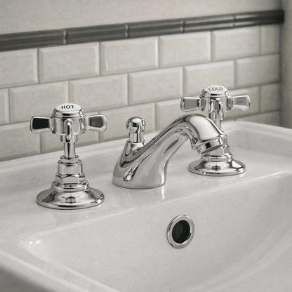 [BTKI307X] Balterley Hanchurch Traditional 3 Tap Hole Basin Tap - Chrome or Brushed Brass - Silo