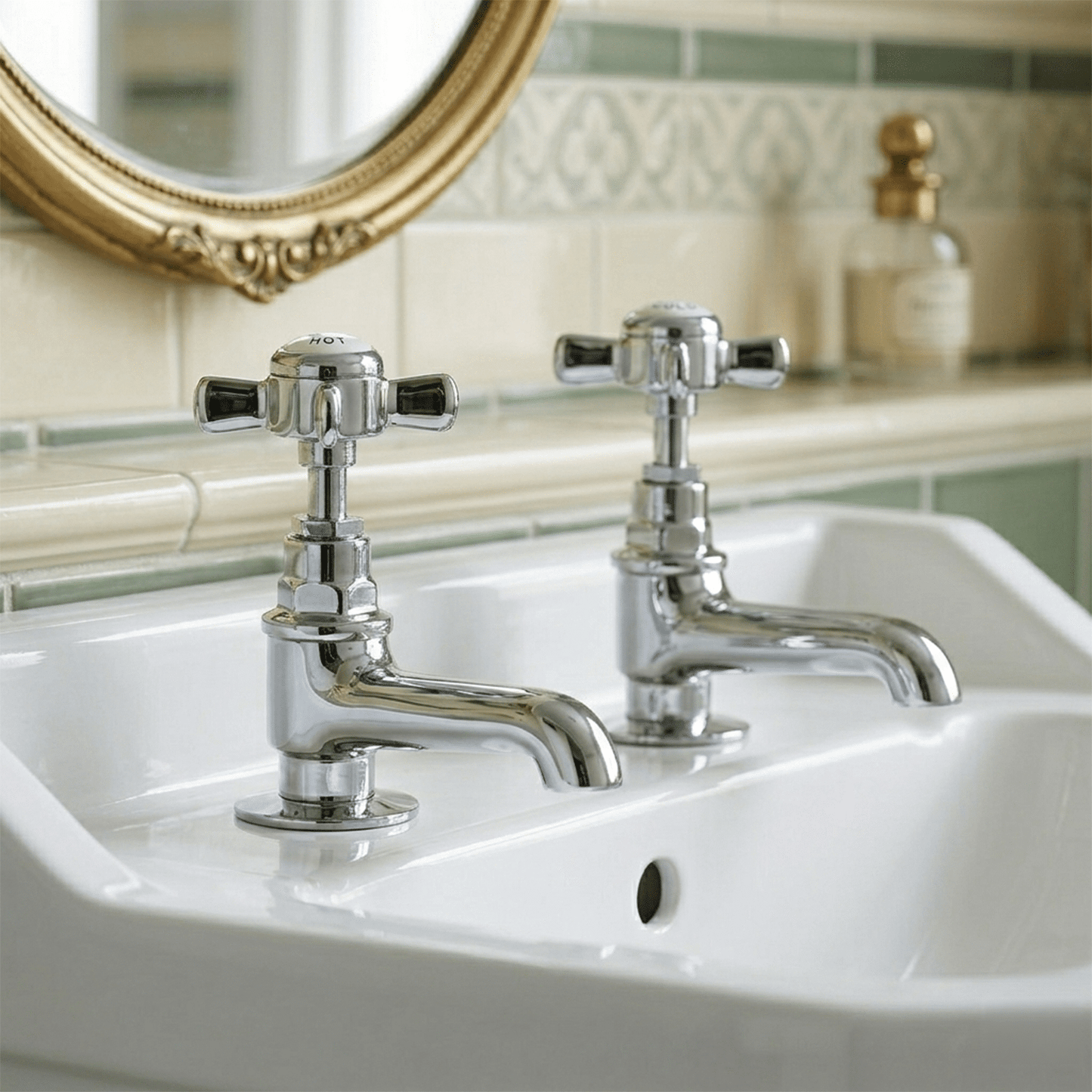 [BTKI321XE] Balterley Hanchurch Basin Pillar Taps with Crosshead Handles - Chrome or Brushed Brass - Silo