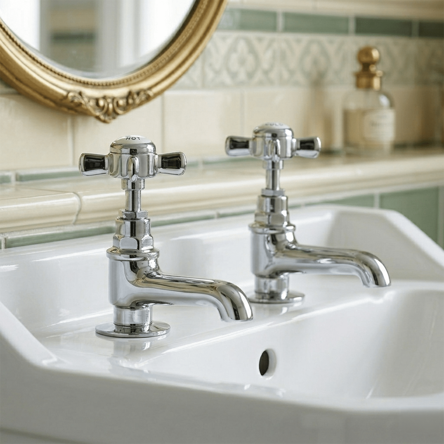 [BTKI321XE] Balterley Hanchurch Basin Pillar Taps with Crosshead Handles - Chrome or Brushed Brass - Silo