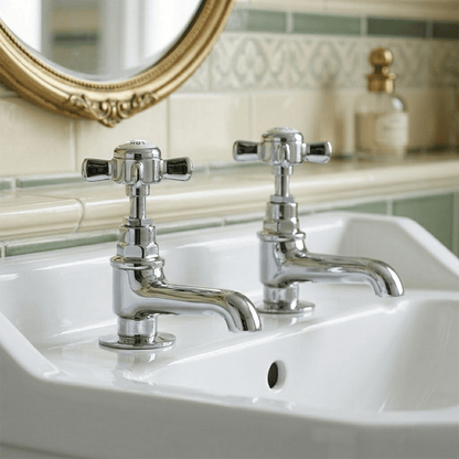 [BTKI321XE] Balterley Hanchurch Basin Pillar Taps with Crosshead Handles - Chrome or Brushed Brass - Silo