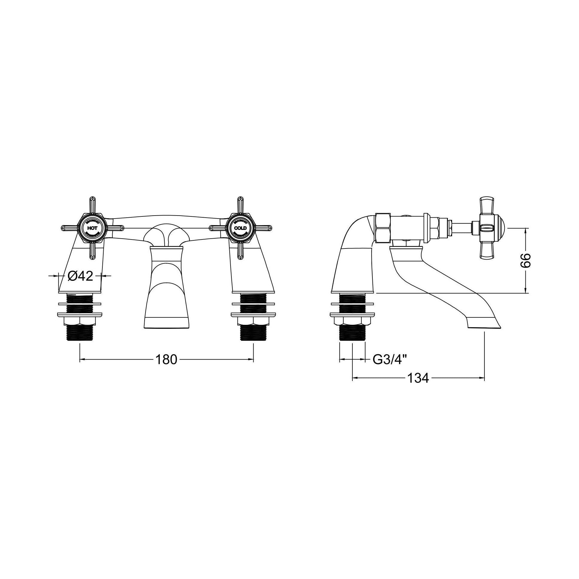 [BTKI328X] Balterley Hanchurch Bath Filler Tap - Chrome or Brushed Brass - Technical Drawing