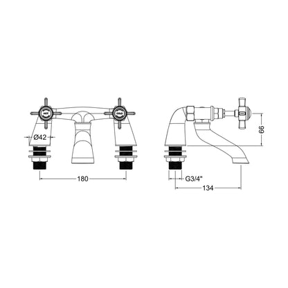 [BTKI828X] Balterley Hanchurch Bath Filler Tap - Chrome or Brushed Brass - Technical Drawing