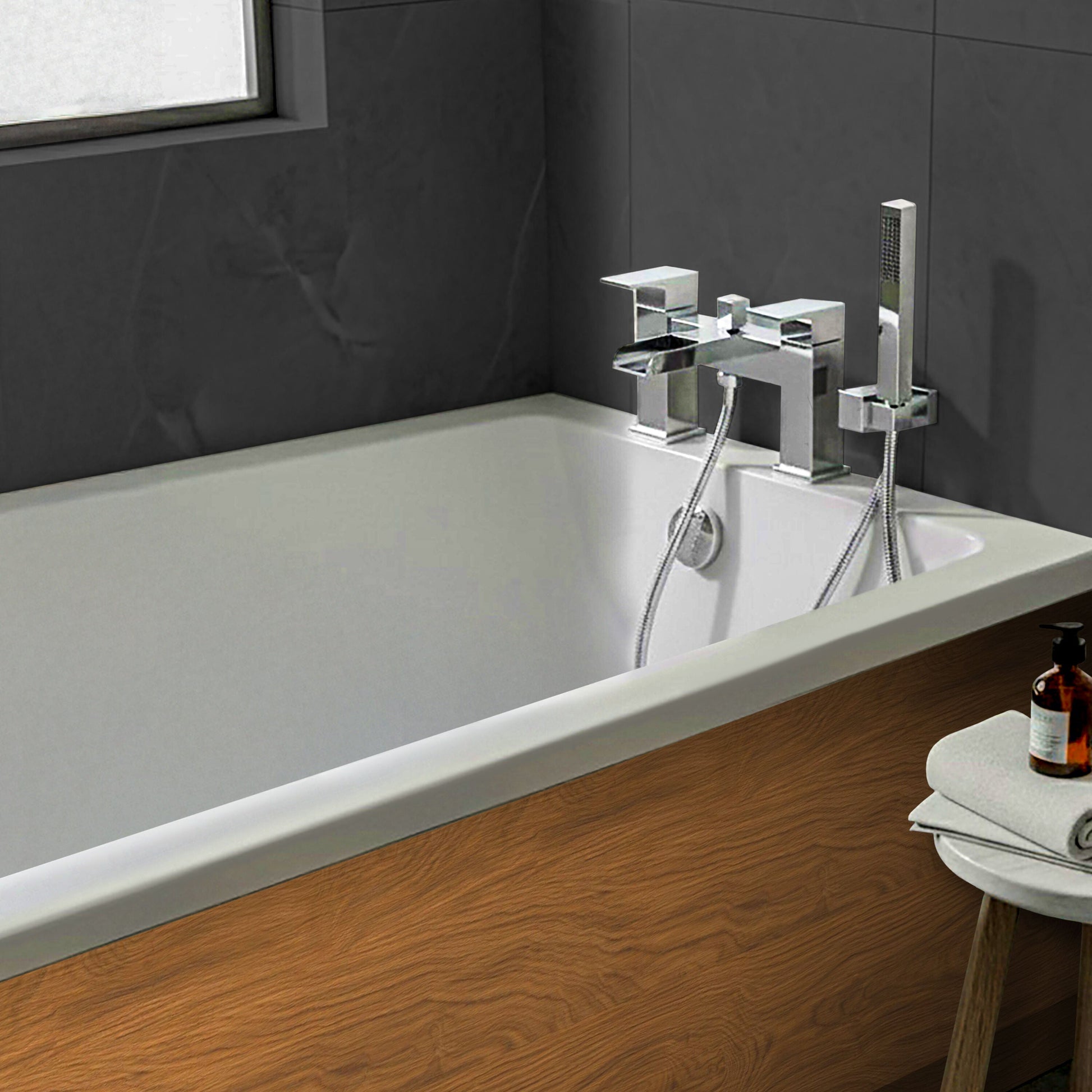 [BTMI304] Square Bath Filler Tap with Shower Kit - Chrome - Lifestyle 1