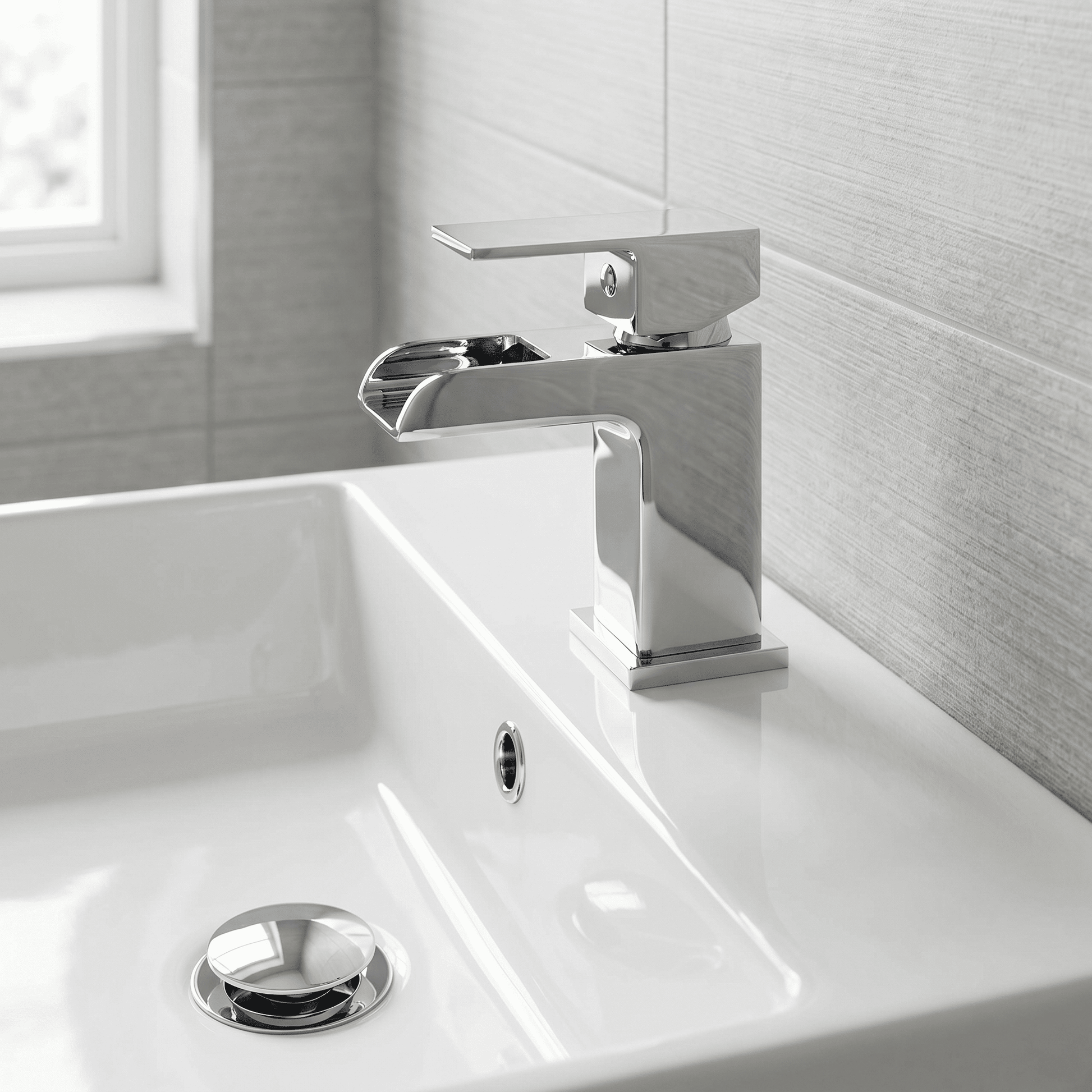 [BTMI305] Rownall Square Single Lever Mono Basin Mixer Tap with Push Button Waste - Chrome - Silo