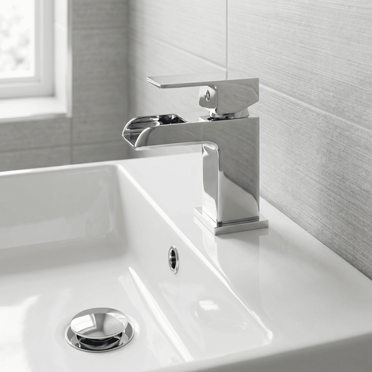 [BTMI305] Rownall Square Single Lever Mono Basin Mixer Tap with Push Button Waste - Chrome - Silo