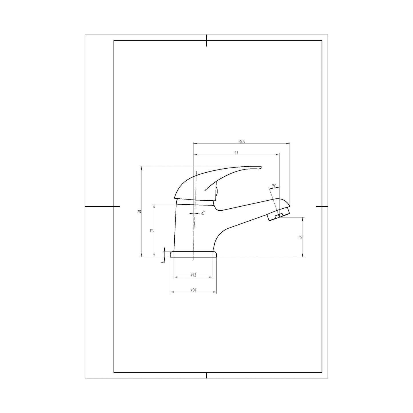 [BTOD345] Balterley Willow Single Lever Mono Basin Mixer Tap with Push Button Waste - Chrome - Technical Drawing