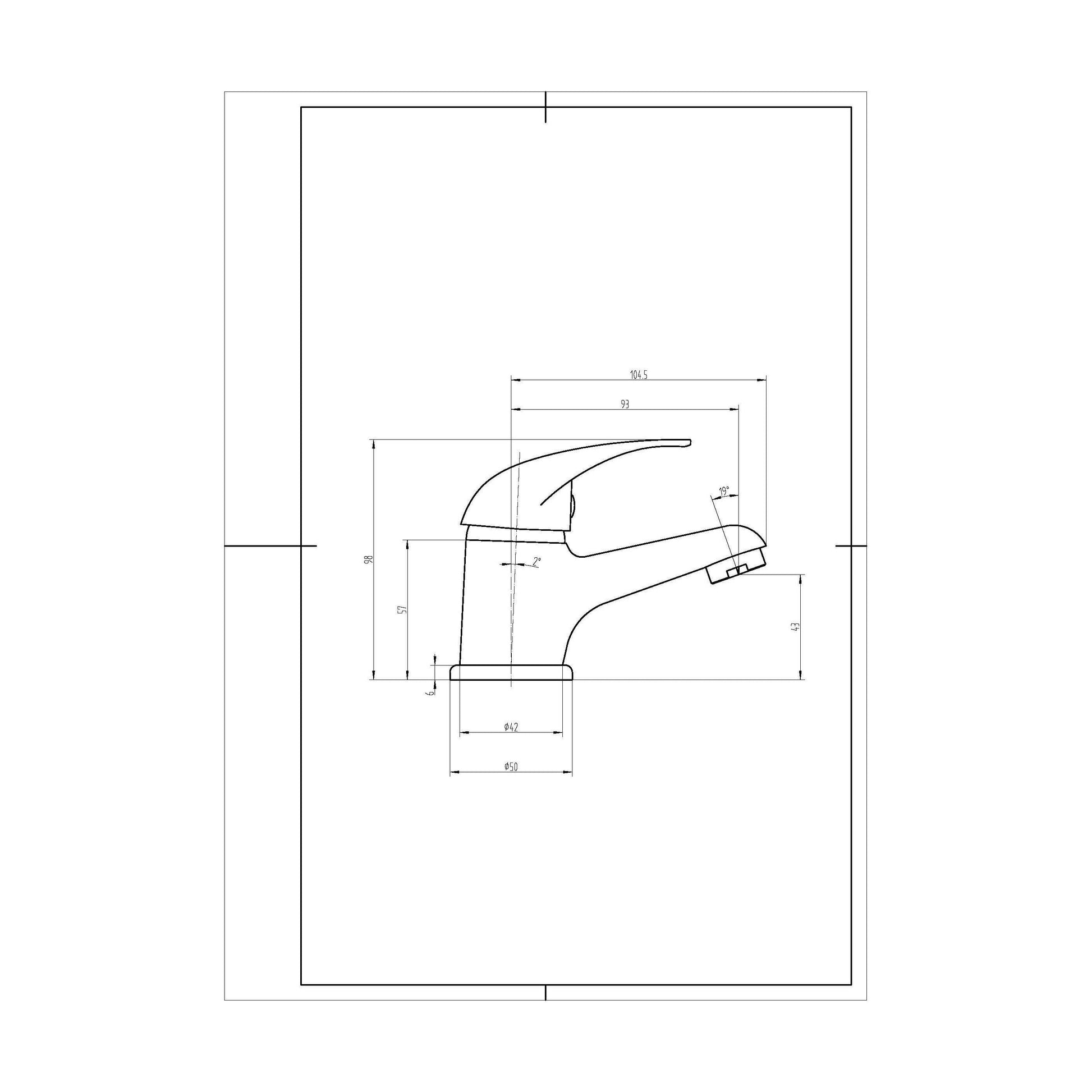 [BTOD345] Balterley Willow Single Lever Mono Basin Mixer Tap with Push Button Waste - Chrome - Technical Drawing