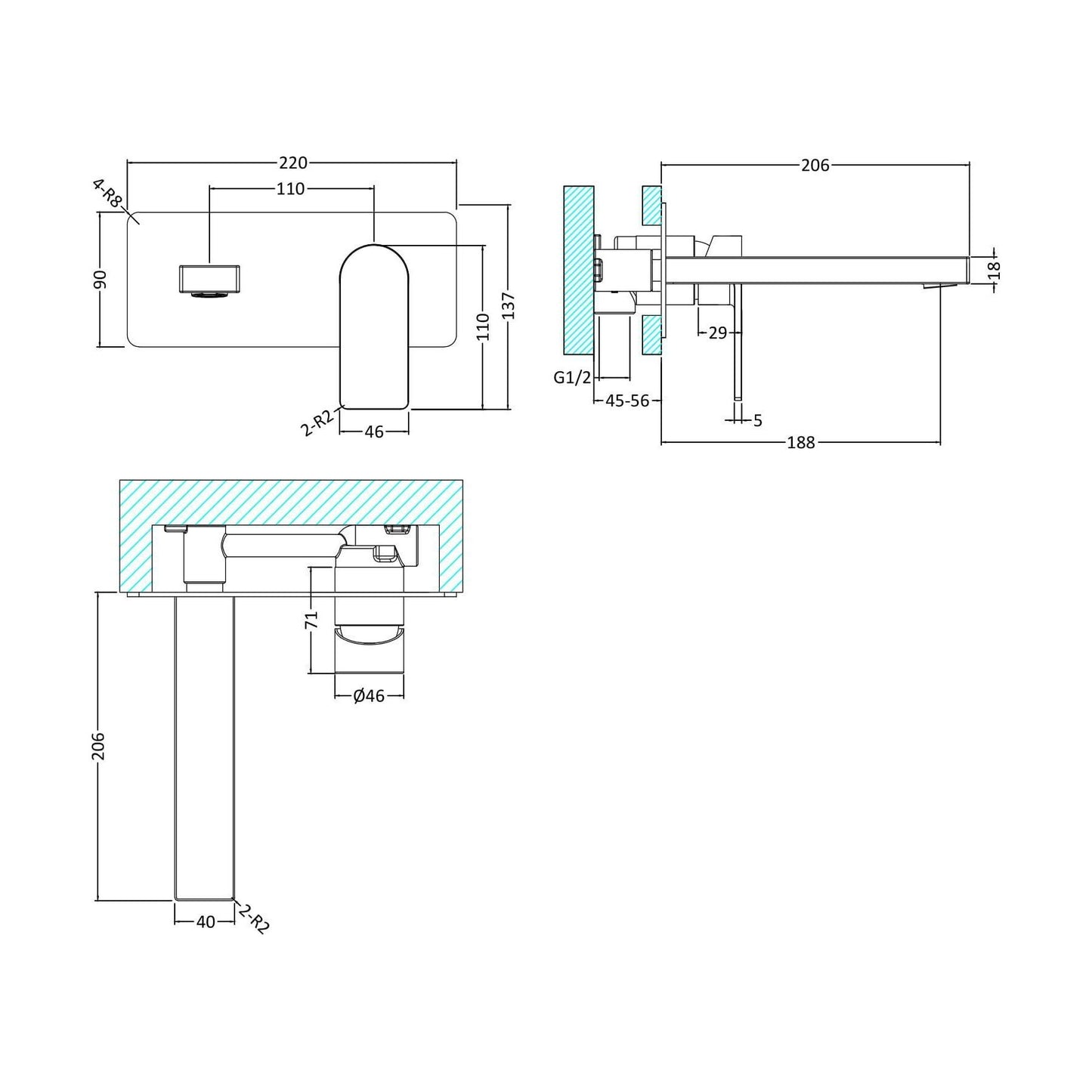 [BTOT328] W/M Single Lever Basin Mixer - Technical Drawing