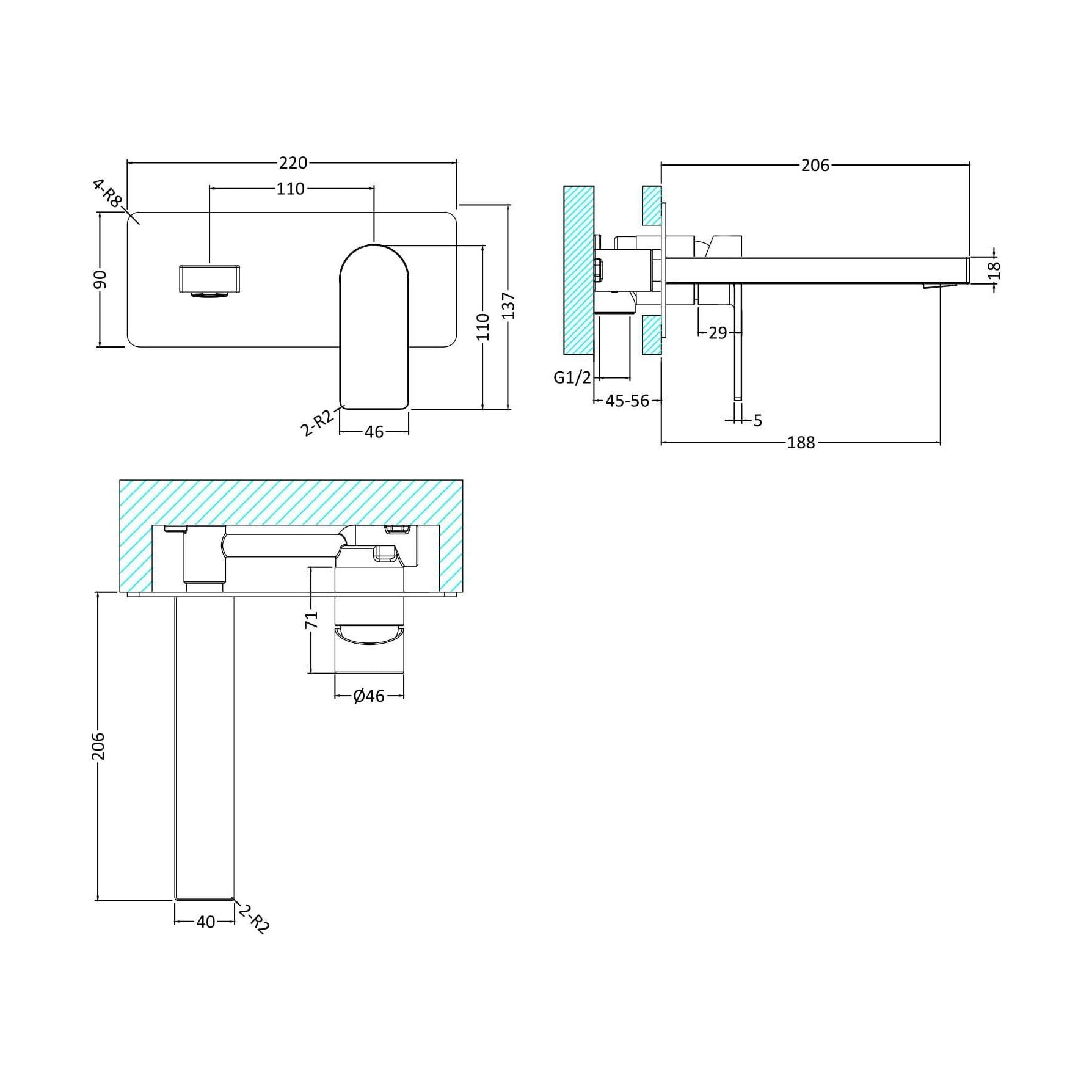 [BTOT328] W/M Single Lever Basin Mixer - Technical Drawing