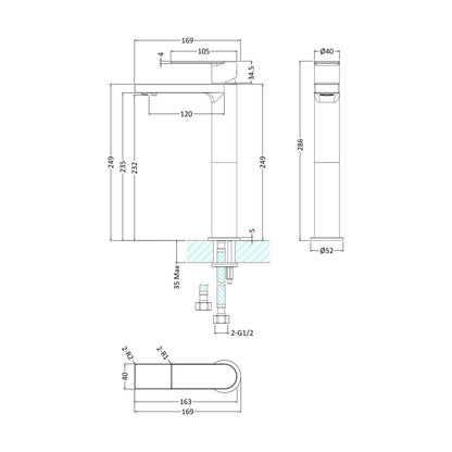 [BTOT370] Tall Mono Basin Mixer P/B Waste - Technical Drawing