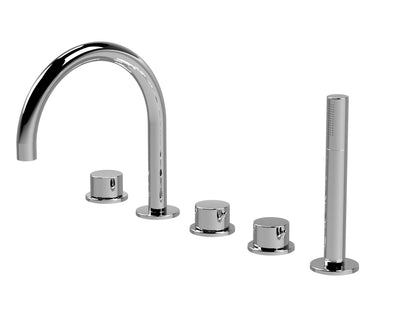 [BTP314C] Hademore Contemporary 5 Tap Hole Deck Mounted Bath Shower Mixer Tap with Round Handles and Shower Kit - Choice of Spout and Colour - Cutout