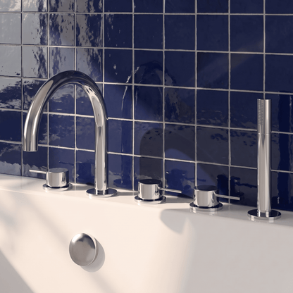 [BTP314C] Hademore Contemporary 5 Tap Hole Deck Mounted Bath Shower Mixer Tap with Round Handles and Shower Kit - Choice of Spout and Colour - Lifestyle 1