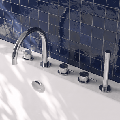 [BTP314C] Hademore Contemporary 5 Tap Hole Deck Mounted Bath Shower Mixer Tap with Round Handles and Shower Kit - Choice of Spout and Colour - Lifestyle 2