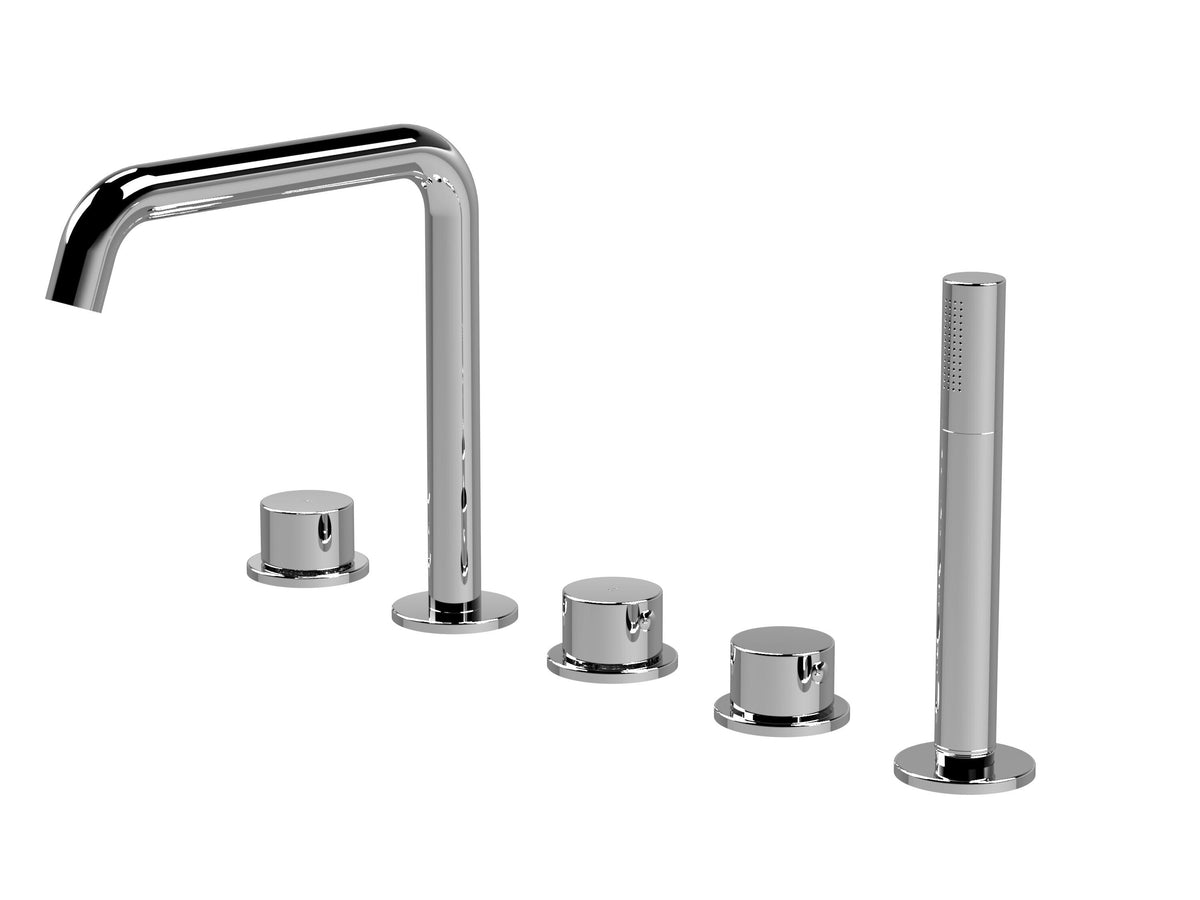[BTP314P] Hademore Contemporary 5 Tap Hole Deck Mounted Bath Shower Mixer Tap with Round Handles and Shower Kit - Choice of Spout and Colour - Cutout