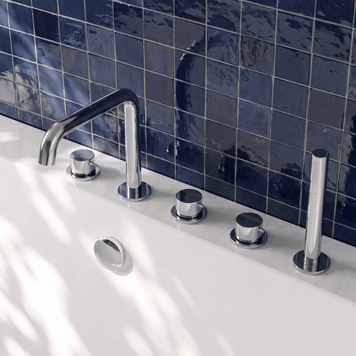 [BTP314P] Hademore Contemporary 5 Tap Hole Deck Mounted Bath Shower Mixer Tap with Round Handles and Shower Kit - Choice of Spout and Colour - Lifestyle 2