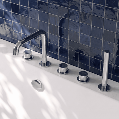 [BTP314P] Hademore Contemporary 5 Tap Hole Deck Mounted Bath Shower Mixer Tap with Round Handles and Shower Kit - Choice of Spout and Colour - Lifestyle 2