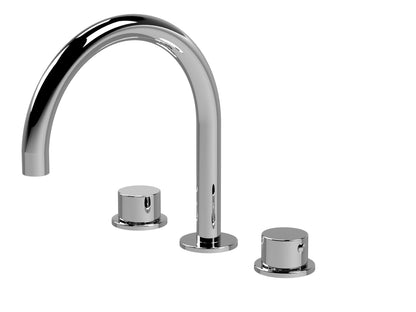 [BTP333C] Hademore Contemporary 3 Tap Hole Deck Mounted Bath Mixer Tap with Round Handles - Choice of Spout and Colour - Cutout