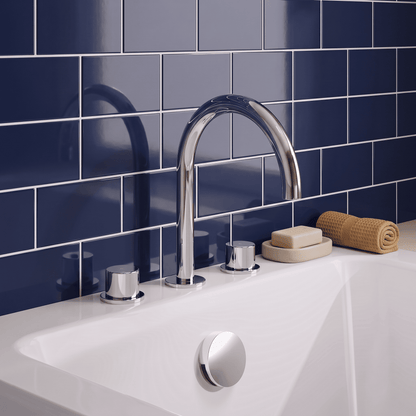 [BTP333C] Hademore Contemporary 3 Tap Hole Deck Mounted Bath Mixer Tap with Round Handles - Choice of Spout and Colour - Lifestyle 1