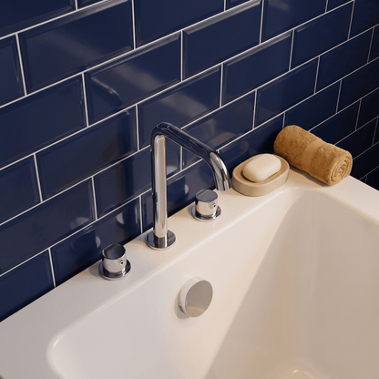 [BTP333P] Hademore Contemporary 3 Tap Hole Deck Mounted Bath Mixer Tap with Round Handles - Choice of Spout and Colour - Lifestyle 2