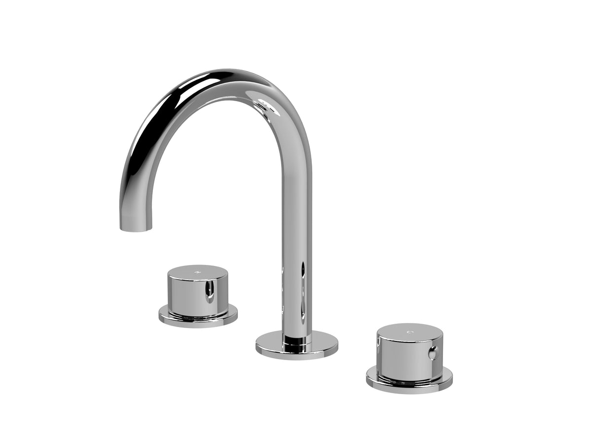 [BTP337C] Hademore Contemporary 3 Tap Hole Basin Mixer Tap with Round Handles and Waste - Choice of Spout and Colour - Cutout