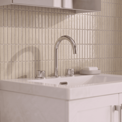 [BTP337C] Hademore Contemporary 3 Tap Hole Basin Mixer Tap with Round Handles and Waste - Choice of Spout and Colour - Lifestyle 1