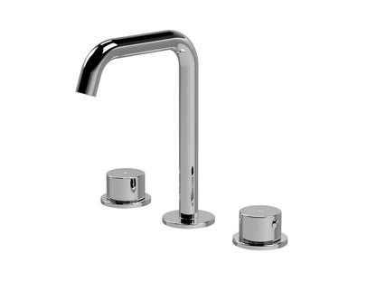 [BTP337P] Hademore Contemporary 3 Tap Hole Basin Mixer Tap with Round Handles and Waste - Choice of Spout and Colour - Cutout