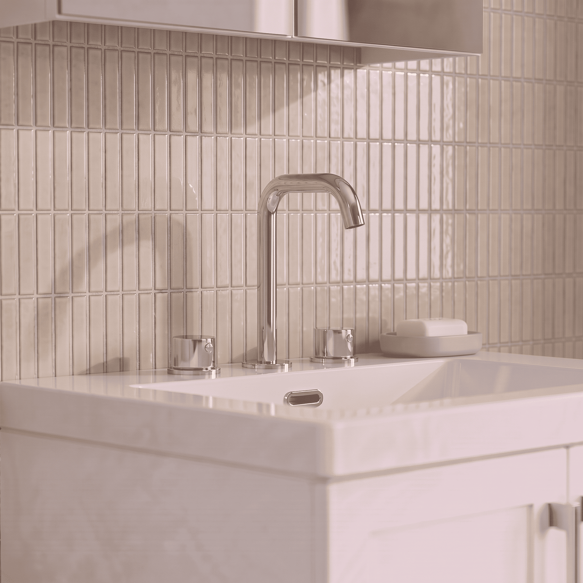 [BTP337P] Hademore Contemporary 3 Tap Hole Basin Mixer Tap with Round Handles and Waste - Choice of Spout and Colour - Lifestyle 1