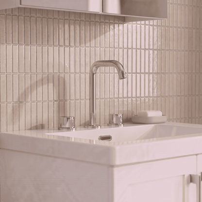 [BTP337P] Hademore Contemporary 3 Tap Hole Basin Mixer Tap with Round Handles and Waste - Choice of Spout and Colour - Lifestyle 1