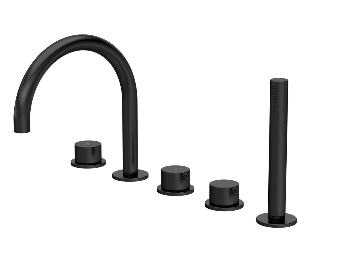 [BTP414C] Hademore Contemporary 5 Tap Hole Deck Mounted Bath Shower Mixer Tap with Round Handles and Shower Kit - Choice of Spout and Colour - Cutout