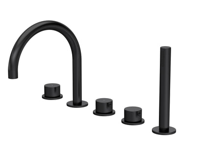 [BTP414C] Hademore Contemporary 5 Tap Hole Deck Mounted Bath Shower Mixer Tap with Round Handles and Shower Kit - Choice of Spout and Colour - Cutout