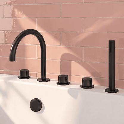 [BTP414C] Hademore Contemporary 5 Tap Hole Deck Mounted Bath Shower Mixer Tap with Round Handles and Shower Kit - Choice of Spout and Colour - Lifestyle 1