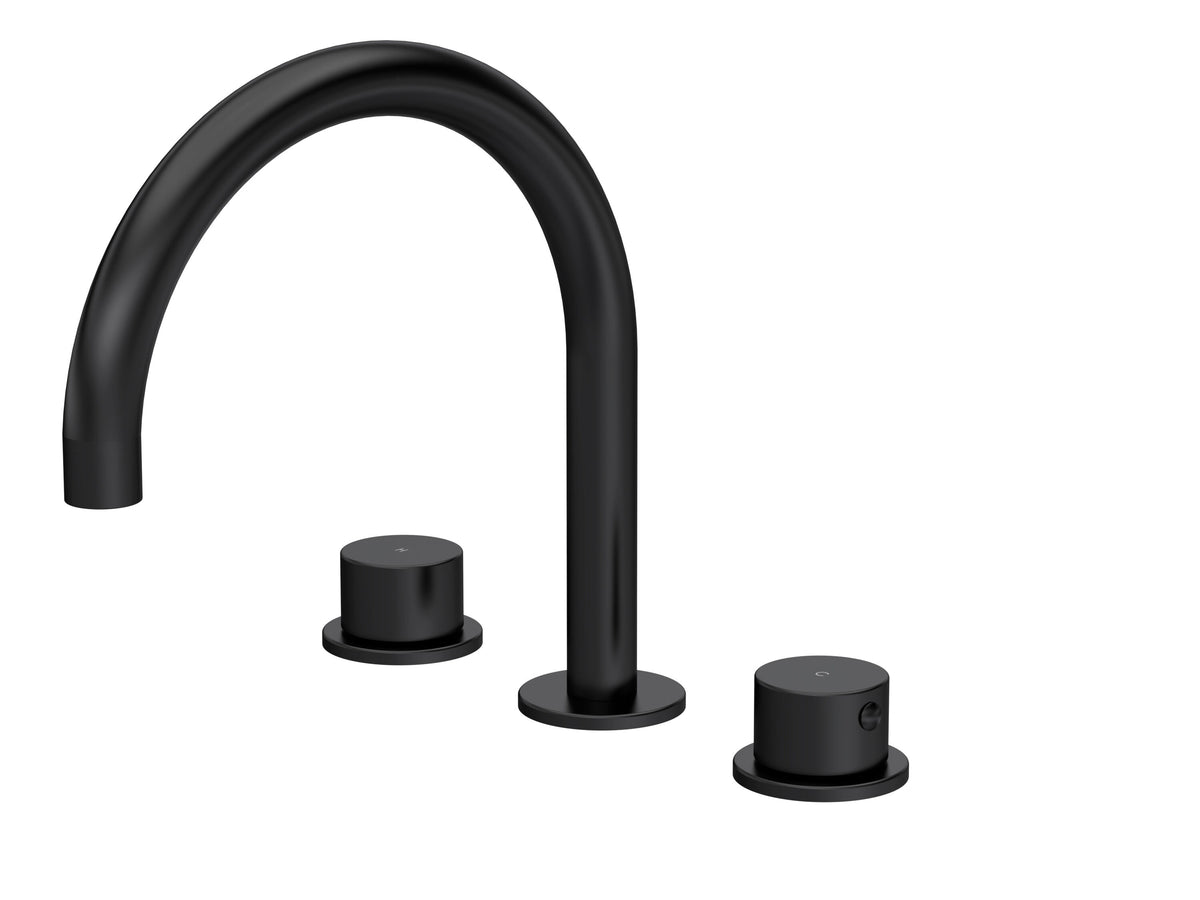 [BTP433C] Hademore Contemporary 3 Tap Hole Deck Mounted Bath Mixer Tap with Round Handles - Choice of Spout and Colour - Cutout