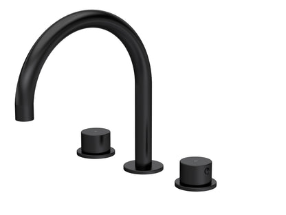 [BTP433C] Hademore Contemporary 3 Tap Hole Deck Mounted Bath Mixer Tap with Round Handles - Choice of Spout and Colour - Cutout