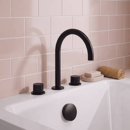[BTP433C] Hademore Contemporary 3 Tap Hole Deck Mounted Bath Mixer Tap with Round Handles - Choice of Spout and Colour - Lifestyle 1