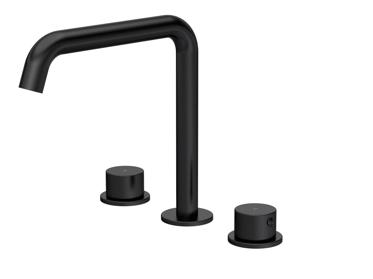 [BTP433P] Hademore Contemporary 3 Tap Hole Deck Mounted Bath Mixer Tap with Round Handles - Choice of Spout and Colour - Cutout