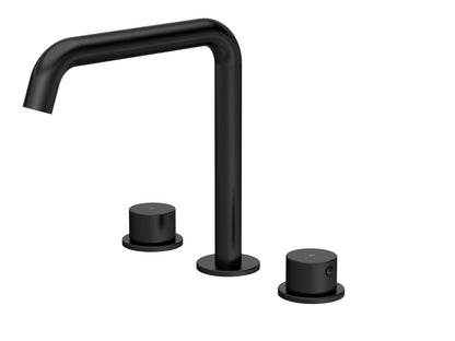 [BTP433P] Hademore Contemporary 3 Tap Hole Deck Mounted Bath Mixer Tap with Round Handles - Choice of Spout and Colour - Cutout